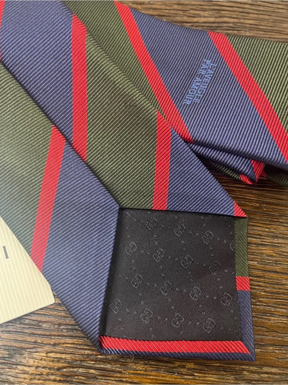 Gucci Striped Silk Tie in Navy, Olive & Red new with tags